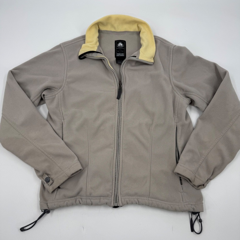 Vintage ACG Nike Womens Fleece Jacket Full Zip Thermal Layer Gray‎ Yellow Trim L